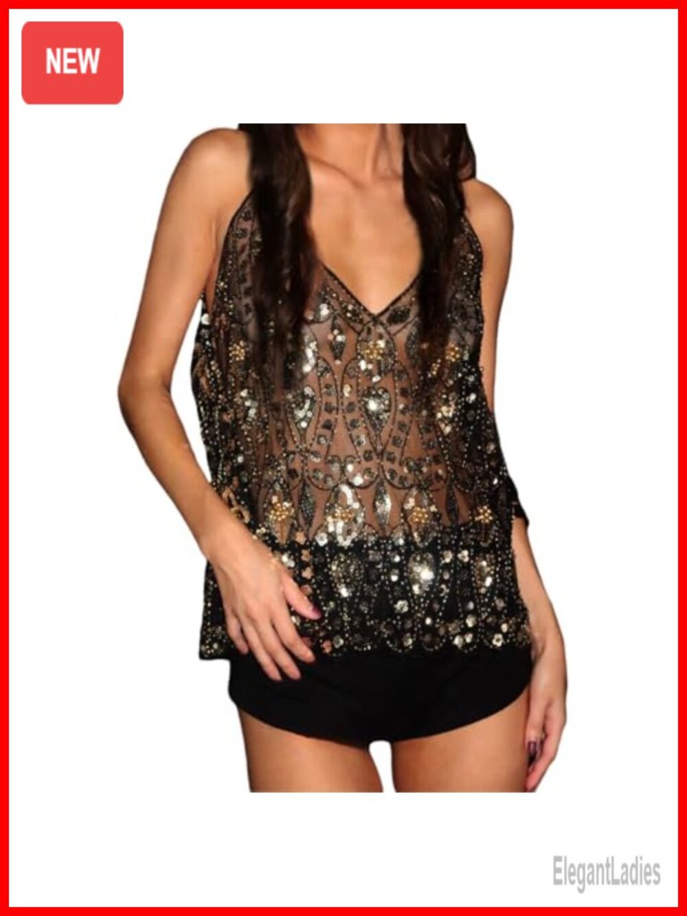 Women's Sequin Sheer Mesh Tank Top Camisole